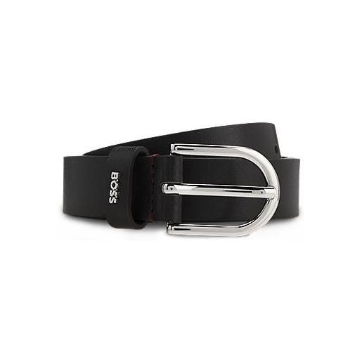 BOSS cintura in pelle italiana con passante con logo, marrone scuro