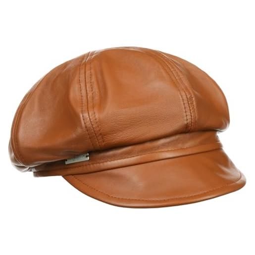 Seeberger berretto newsboy in pelle donna - cappellino da cappello baker boy con visiera, fodera autunno estate primavera inverno estate/inverno - l (58-59 cm) cognac