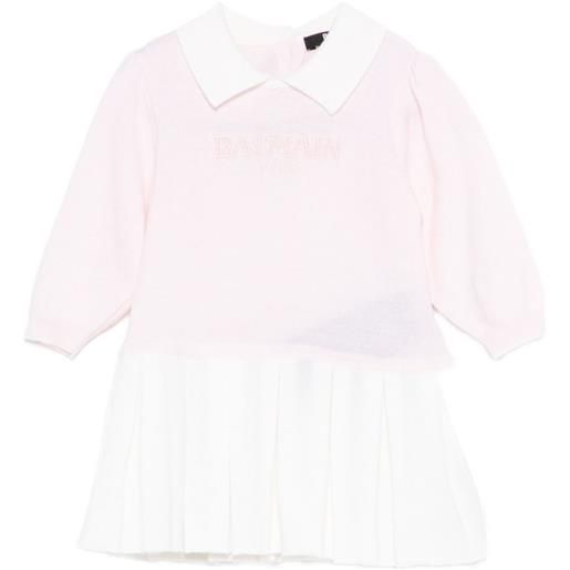 Balmain Kids abito plissettato con colletto - rosa
