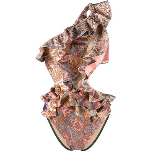 ZIMMERMANN costume intero monospalla devi con ruches - toni neutri