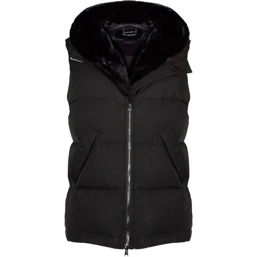 LOU ANDREA gilet smanicato con cappuccio - nero