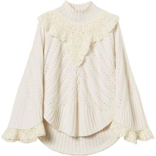 TWINSET maglione con inserti all'uncinetto - toni neutri