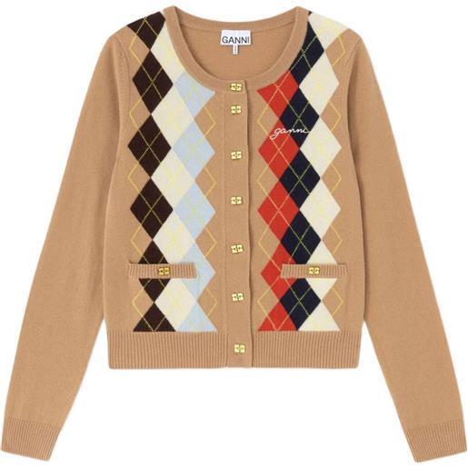 GANNI cardigan a rombi con bottoni - marrone