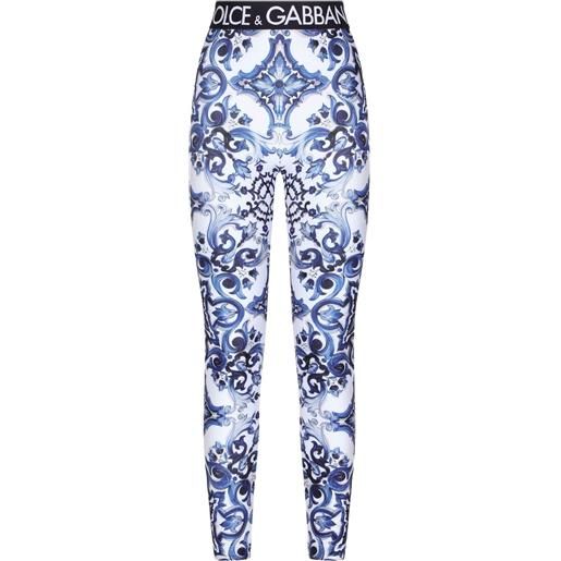 Dolce & Gabbana leggings con stampa maioliche - blu