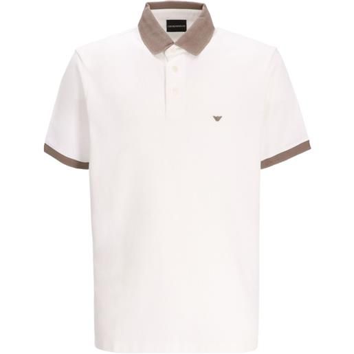 Emporio Armani polo in cotone con orlo a contrasto - bianco