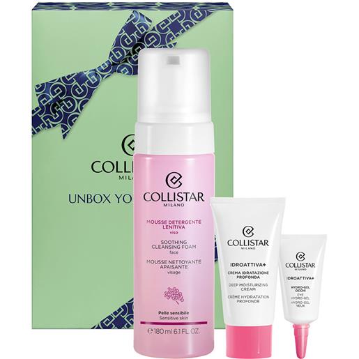 Collistar unbox your beauty 3 pz cofanetto leggero mousse 180 ml + crema 25 ml + contorno occhi 5 ml cofanetto tutti i tipi di pelle
