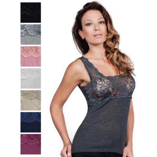 Ma.Re canotta donna spalla larga ampia balza pizzo ma. Re art. 417 bianco