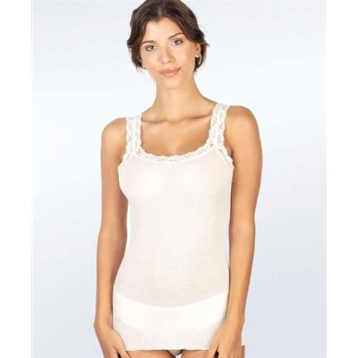 Egi canottiera donna spalla stretta plisse con pizzo egi art. 1491 bianco/latte