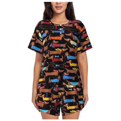 TTIGLHOH i love my dog bassotti pigiama set da donna 2 pezzi lounge set manica corta top e pantaloncini morbido sleepwear, nero , s