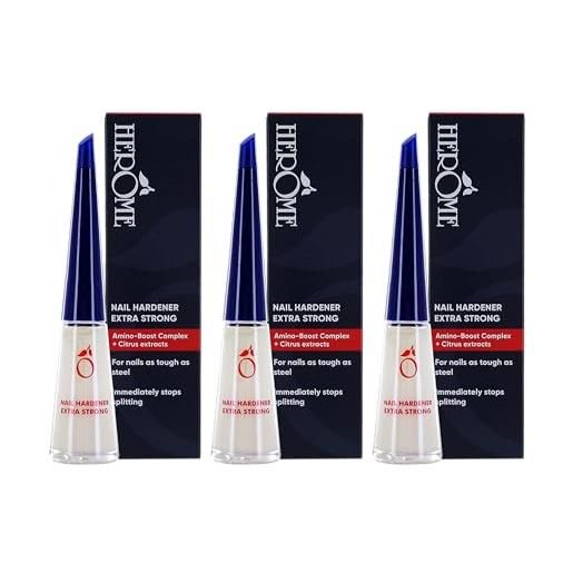 Herome smalto rinforzante unghie extra forte 3x10ml (nail hardener extra strong)- rinforzante indurente unghie trasparente professionale senza formaldeide con primi risultati in 8 giorni