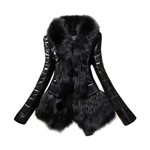 Generisch donne cappotto invernale soffice con collare di pelliccia giacca lunga calda, nero , m