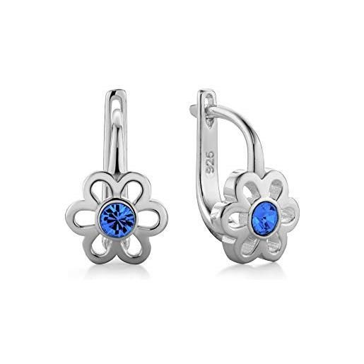 butterfly orecchini per bambini in argento sterling con motivo floreale e cristalli blu per bambine