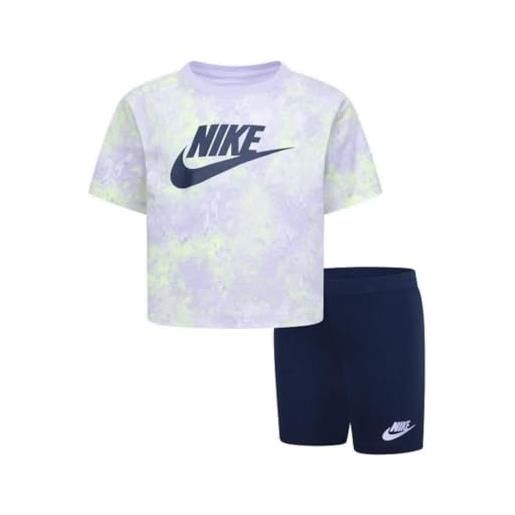 Nike completo bambina boxy tee e bike short 36l658 (lilla, 3-4 years)