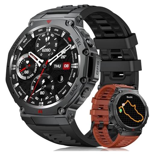 LIGE gps smartwatch uomo dm3, corpo in acciaio inox, 5atm impermeabile orologio fitness con 70+ modalità sport/24h monitoraggio, 500mah, amoled, chiamate bluetooth orologio militare uomo per android ios
