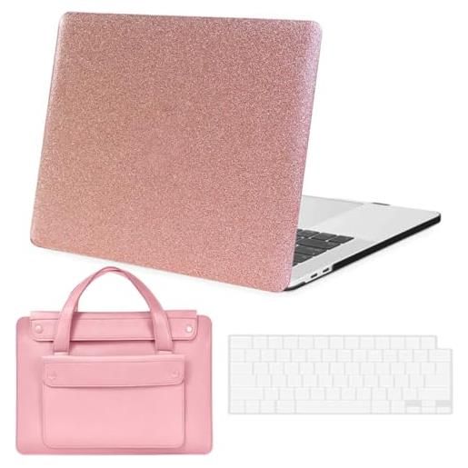 FFBOFFC custodia per nuovo mac. Book air 15 pollici 2025 2024 2023 modello a2941 a3114 a3241 m4 m3 m2 chip, glitterata pelle protettiva custodia & copritastiera & borsa, glitter 2