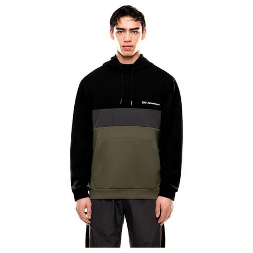 EA7 emporio armani felpa da uomo con cappuccio athletic colour block in nylon e misto viscosa, 7m000937 (it, testo, l, regular, regular, beetle)