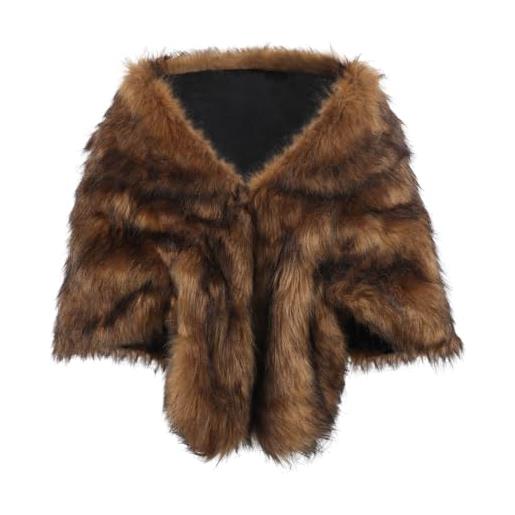 FakeFace scialle da donna in finta pelliccia, mantello da sposa in pelliccia stile anni '20, mantello invernale caldo per abiti da sera, bianco e nero, taglia unica