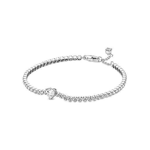 PANDORA timeless bracciale tennis con cuore in argento sterling con zirconia cubica trasparente, 18