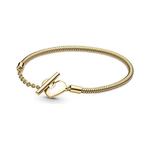 PANDORA bracciale a forma di cuore moments in maglia snake 14 placcato in oro, con barra a t, 16