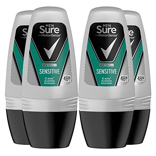 Sure men sensitive anti-perspirant, deodorante, 50 ml - confezione da 4