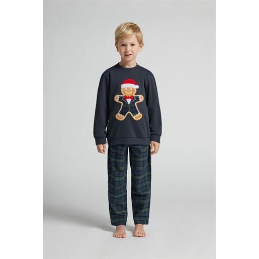 Intimissimi pigiama lungo bambino in cotone stampa gingerbread blu