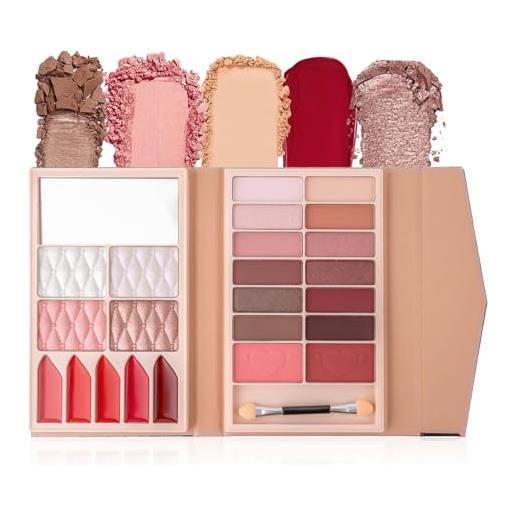 CHSEEO trousse trucchi donna, trucchi bambina palette di ombretti per trucco, palette di ombretti tutto in uno tavolozza completo valigetta con ombretto, gloss, rossetti e polveri viso