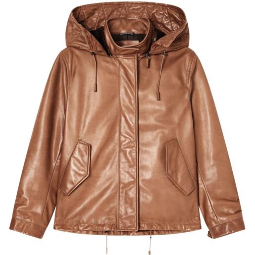 Giorgio Armani impermeabile in pelle con cappuccio - marrone