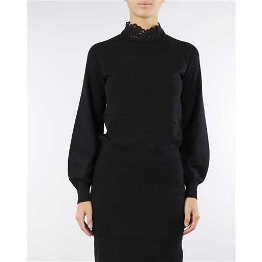 TWIN SET maglia nero lupetto con pizzo