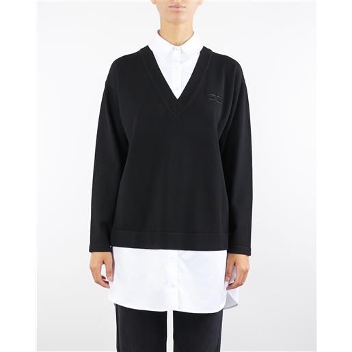 ELISABETTA FRANCHI abito in maglia di viscosa nero-bianco e popeline di cotone