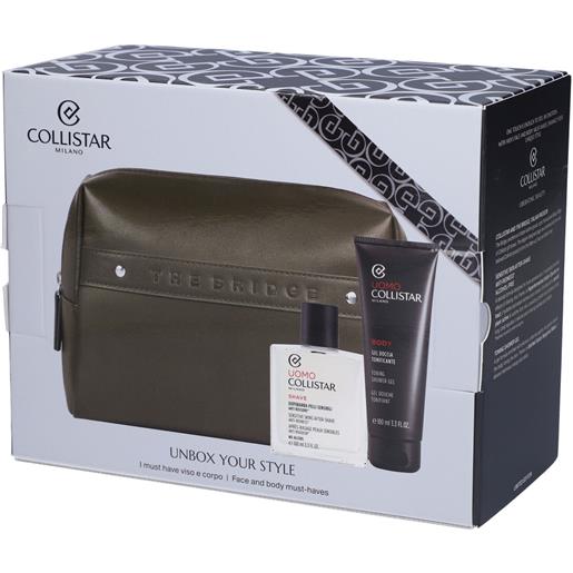 Collistar unbox your style cofanetto gel doccia tonificante + dopobarba pelli sensibili pochette the bridge omaggio 1 pz set