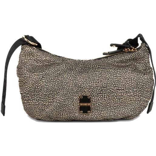 Borbonese borsa a spalla con zip e logo - toni neutri