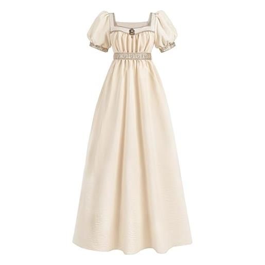 Fiamll regency - abito da donna a vita impera, con sciarpa, abito da sera, champagne, m