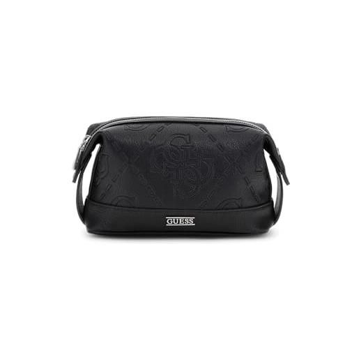 Guess beauty case da viaggio, borsa da bagno con logo in rilievo, nero, pelle sintetica