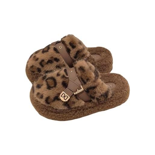 GORGLITTER scarpe donna soffici pantofole chiuse suola spessa pantofole pantofole pantofole morbide piatte pantofole peluche calore pantofole casa inverno, leopardo, 39 eu