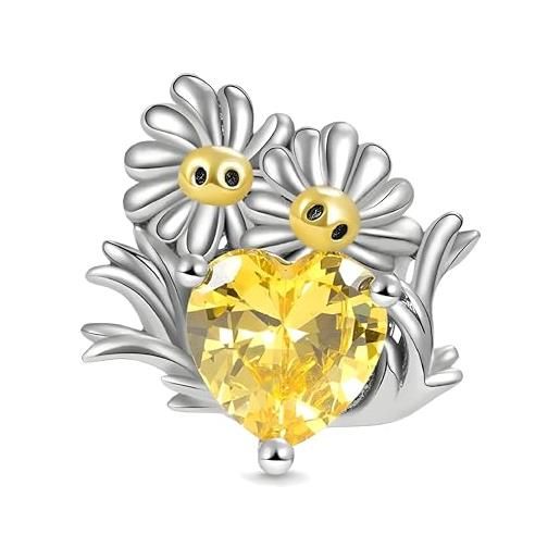 Charm A Forma Di Cuore Con Margherita In Argento Sterling S925 - Foto 5