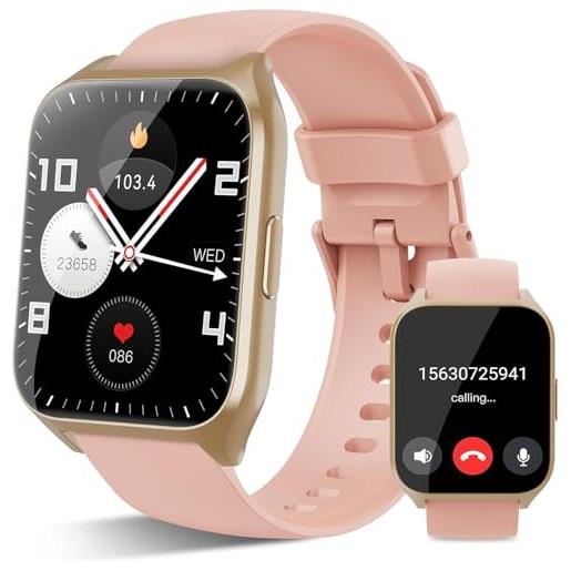 aycy smartwatch uomo donna, 1.85 hd orologio smartwatch con effettua/risposta chiamate, 112+sportive watch con contapassi sonno cardiofrequenzimetro, ip68 orologio fitness tracker per android ios, oro rosa