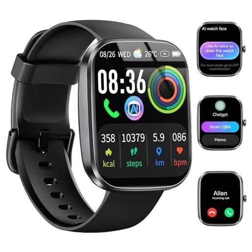 Uaue ai smartwatch uomo donna, 2025 nuova fitness tracker orologio con voce ai/quadrante ai, chiamate bluetooth/cardiofrequenzimetro/contapassi/sonno/115+ sportive, 1.91 smart watch impermeabile ip68