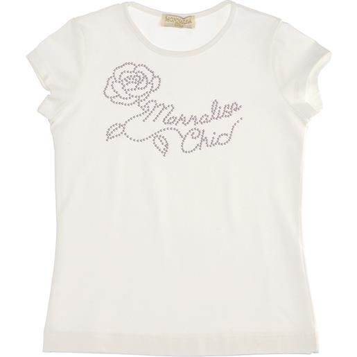 Monnalisa t-shirt con rosa in borchiette