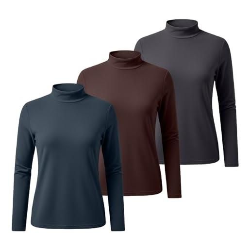 Generisch 3 pezzi maglietta termica da donna a maniche lunghe con collo alto, top termico invernale, sottogiacca a collo alto, maglietta termica calda, sottoveste termica, maglietta termica elegante