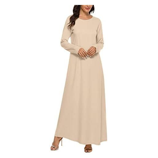 OnaiC abito invernale da donna, a maniche lunghe, lungo, per il tempo libero, girocollo, camicia da notte, tinta unita, minimalista, abito da notte, morbido, per l'autunno, in cotone, per la casa, 