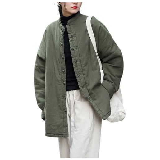 AUHAIEM giacca da donna in stile cinese retrò corta invernale in cotone etnico trapuntato con bottoni tradizionale giacca da donna, verde, one size