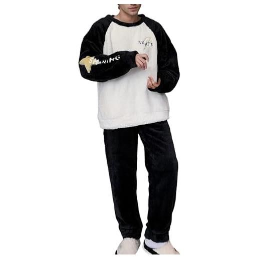 KBOPLEMQ pigiama da uomo lungo in flanella, set pigiama invernale a maniche lunghe e pantaloni da sonno, set per uomini, in pile, lungo, caldo, cotone, due pezzi, o nero. , 5xl