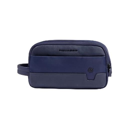 PIQUADRO - beauty case uomo in tessuto riciclato e pelle - colore blu - da viaggio elegante