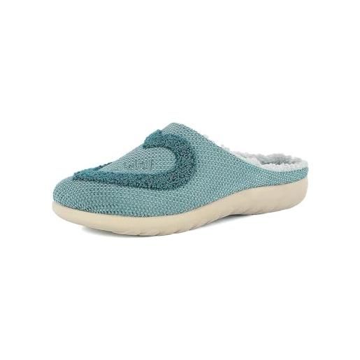 inblu pantofole donna con ecopelliccia e maxi cuore, plantare imbottito, suola sintetica leggera, azzurro, 40 eu