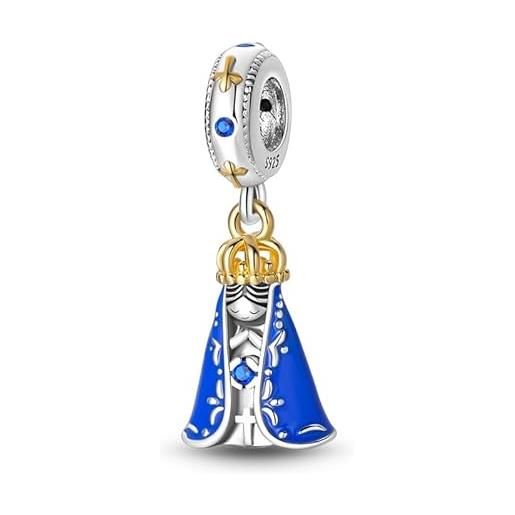Mon & Sons ciondolo in argento sterling 925 a forma di corona, con croce madonna e madonna, compatibile con braccialetti pandora