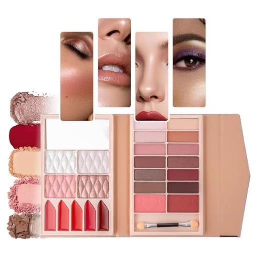 Kivinia set trucchi donna, trousse trucchi donna con ombretti, fard, illuminante e rossetti all-in-one make up kit, palette contouring viso travel kit, set trucco natalizio - u125b