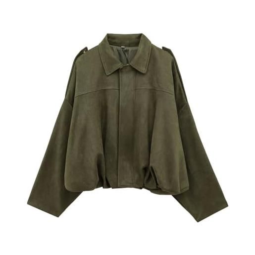 Generic giacca moto donna bomber softshell in finta pelle, scamosciata con risvolto colletto in pelle scamosciata giacche primavera inverno caldo moda camoscio giacca vintage cappotto con cerniera