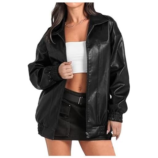 Generic giubbotto bomber da motociclista in pelle sintetica oversize da donna, con cerniera, stile motociclista, moda autunnale