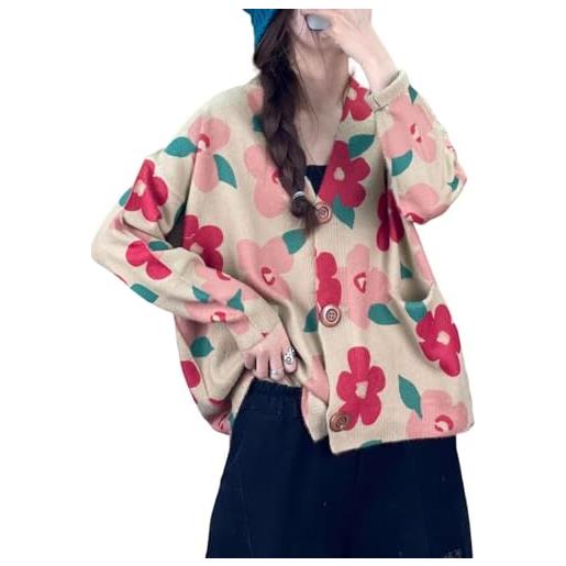 Goolecrimp pullover da donna con scollo a v oversize morbido caldo sciolto con scollo a v cardigan corto moda stampato cardigan in maglia sciolto top (colorato, taglia unica)