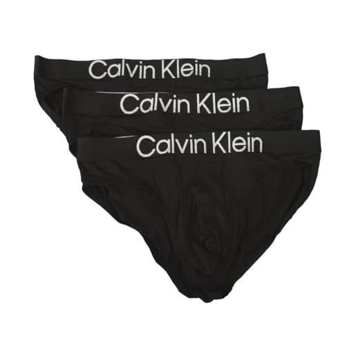 Calvin Klein slip uomo 3 slip elastico a vista logato mutande tessuto microfibra articolo np2818o, xzx black white/black white/black white, size l/in 36-38 / cm. 91-97